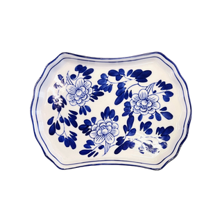 Blue and White Floral Rectangular Plate