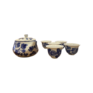 Blue and White Floral Tea Set