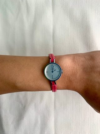 Coach Quartz Silver-Tone Round Pink Leather Strap Watch