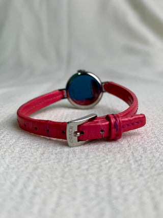 Coach Quartz Silver-Tone Round Pink Leather Strap Watch