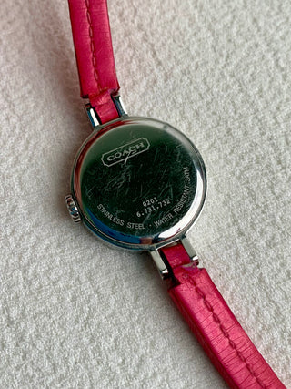 Coach Quartz Silver-Tone Round Pink Leather Strap Watch