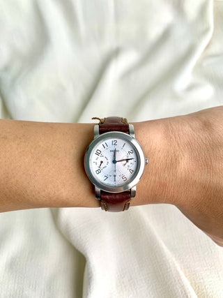 Seiko Quartz Silver-Tone Round Brown Leather Watch
