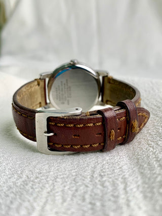 Seiko Quartz Silver-Tone Round Brown Leather Watch
