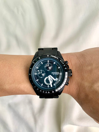 Fossil Quartz Chronograph Black Round Link Bracelet Watch