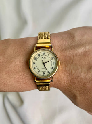 Alba Quartz Gold-tone Round Bracelet Watch
