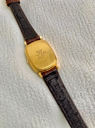 Seiko Quartz Gold-tone Rectangular Brown Leather Strap Watch