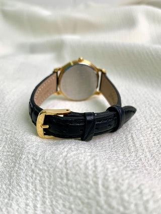 Seiko Spirit Quartz Gold-tone Round Black Leather Strap Watch