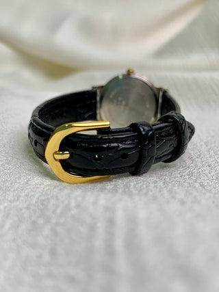 Alba Urban Quartz Two-tone Round Black Leather Strap Watch