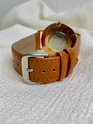 Daniel Wellington Quartz Gold-Tone Round Brown Leather Watch