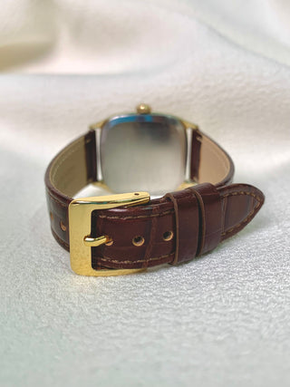 Vintage Seiko Quartz Gold-tone Rectangular Brown Leather Watch