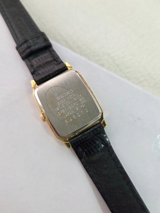 Seiko Quartz Gold-tone Rectangular Black Leather Strap Watch