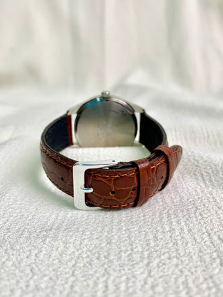 Casio Quartz Silver-tone Round Brown Leather Strap Watch