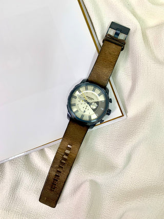 Diesel Quartz Space Grey Round Brown Leather Strap Watch
