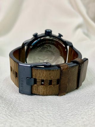 Diesel Quartz Space Grey Round Brown Leather Strap Watch