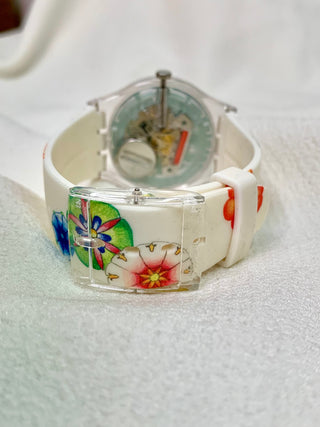 Swatch Quartz Floral Round Multi-colour Rubber Strap Watch