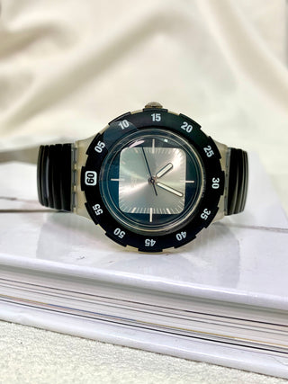 Swatch Quartz Round Black & Silver Metal Bracelet Watch