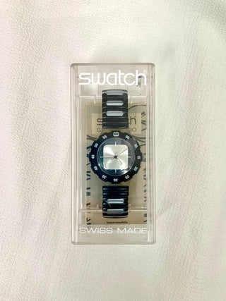 Swatch Quartz Round Black & Silver Metal Bracelet Watch