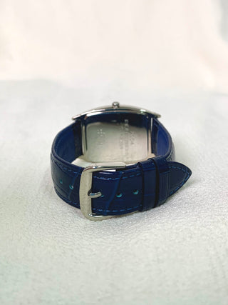 2004 Quartz Silver Tonneau Navy Leather Strap Watch