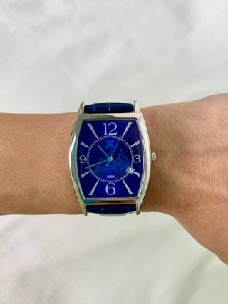 2004 Quartz Silver Tonneau Navy Leather Strap Watch