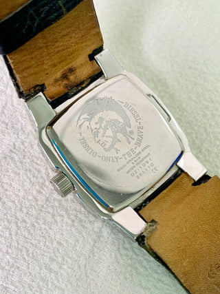 Diesel Quartz Silver Square Black Leather Strap Watch
