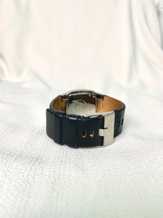 Diesel Quartz Silver Square Black Leather Strap Watch