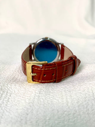 VaInqueur Quartz Two-Tone Round Brown Leather Strap Watch