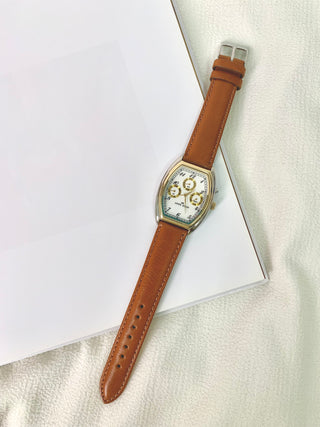 Anne Klein Quartz Two-Tone Tonneau Brown Leather Strap Watch