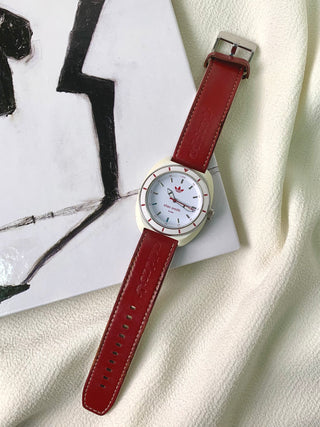 Adidas Quartz White Round Two-Tone Leather-Rubber Strap Watch