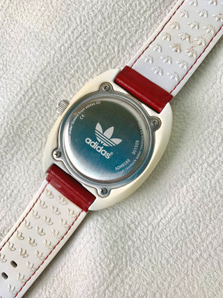 Adidas Quartz White Round Two-Tone Leather-Rubber Strap Watch