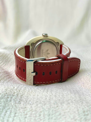 Adidas Quartz White Round Two-Tone Leather-Rubber Strap Watch