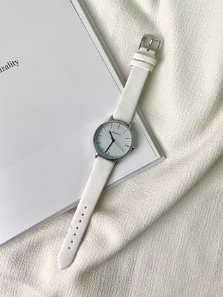 Rebirth Quartz Silver Round White Leather Strap Watch