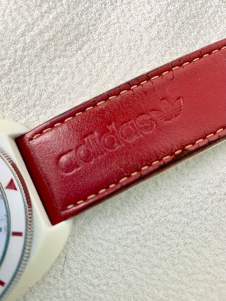 Adidas Quartz White Round Two-Tone Leather-Rubber Strap Watch