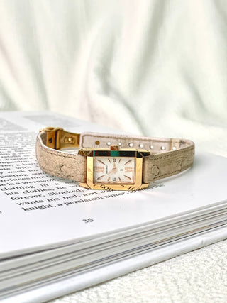 Limited Edition Seiko Lukia Quartz Gold-Tone Rectangular Beige Leather Watch