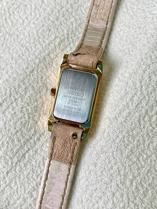 Limited Edition Seiko Lukia Quartz Gold-Tone Rectangular Beige Leather Watch