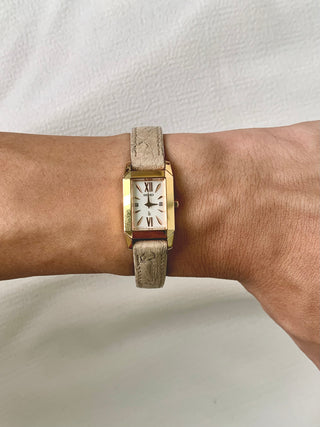 Limited Edition Seiko Lukia Quartz Gold-Tone Rectangular Beige Leather Watch