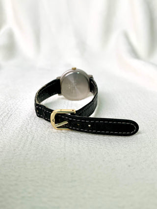 Seiko Alba Quartz Two-Tone Round Black Leather Watch