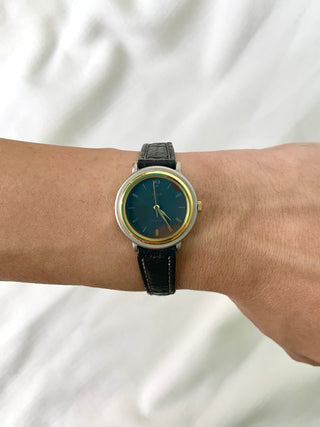 Seiko Alba Quartz Two-Tone Round Black Leather Watch