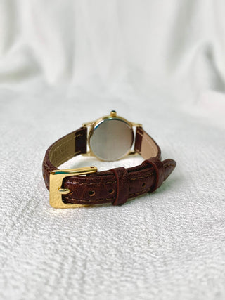 Rogar Quartz Gold-Tone Round Brown Leather Watch