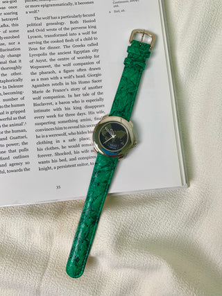 United Colors Of Benetton Quartz Silver-Tone Round Green Leather Watch