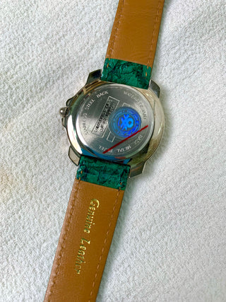 United Colors Of Benetton Quartz Silver-Tone Round Green Leather Watch