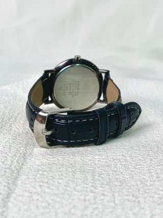 Alba Quartz Silver-Tone Round Black Leather Watch