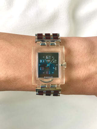 Swatch Quartz Transparent Rectangular Bracelet Watch