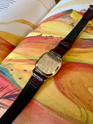 Seiko Quartz Gold-Tone Rectangular Brown Leather Strap Watch