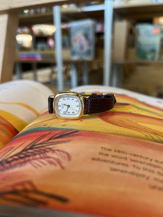 Seiko Quartz Gold-Tone Rectangular Brown Leather Strap Watch