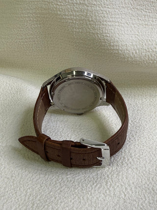 Ricoh Quartz Dark Brown Round Leather Strap Watch