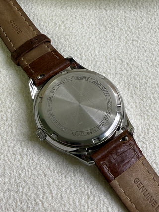Ricoh Quartz Dark Brown Round Leather Strap Watch
