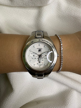 Fossil Quartz Diver Silver-Tone Round Bracelet Watch