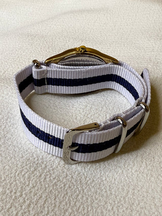 Tissot Quartz Gold-Tone Round Navy & White Cloth Strap Watch