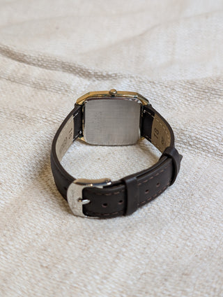 Vintage Seiko Quartz Gold Rectangular Leather Strap Watch