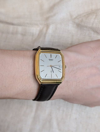 Vintage Seiko Quartz Gold Rectangular Leather Strap Watch